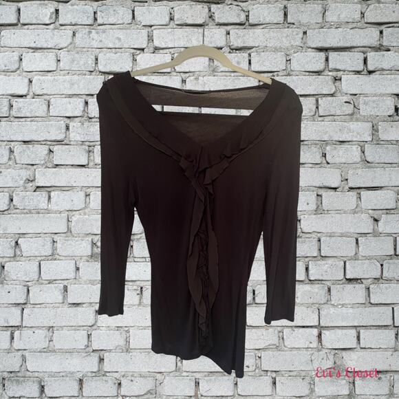 Tahari Black Ruffle Neck Women's Top Size Petite - Picture 1 of 6